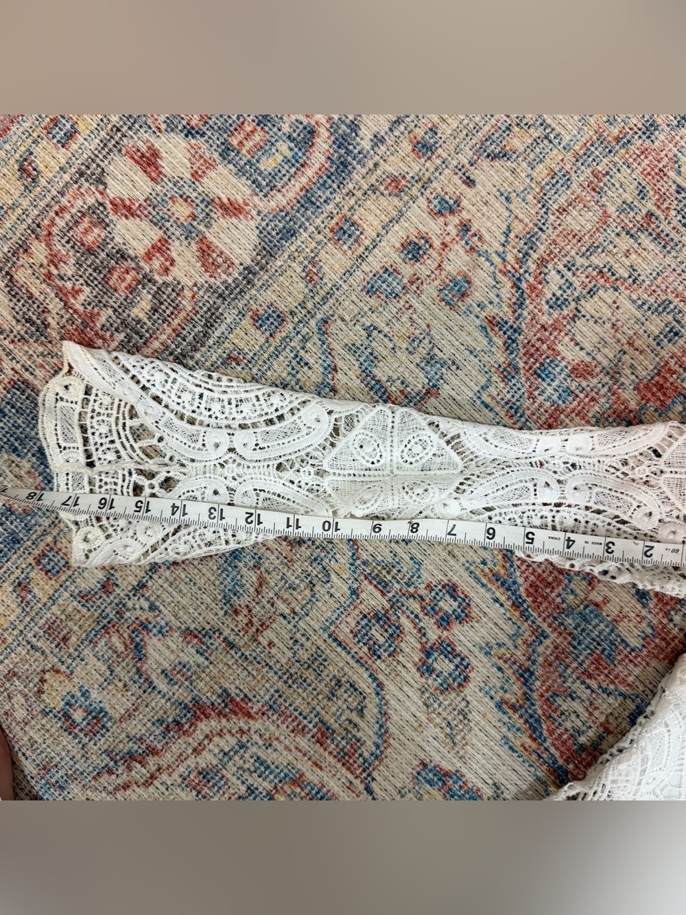 Ivory Crochet Lace Blouse Small High Neck Bell Sleeve Scalloped Boho Romantic - Picture 6 of 7